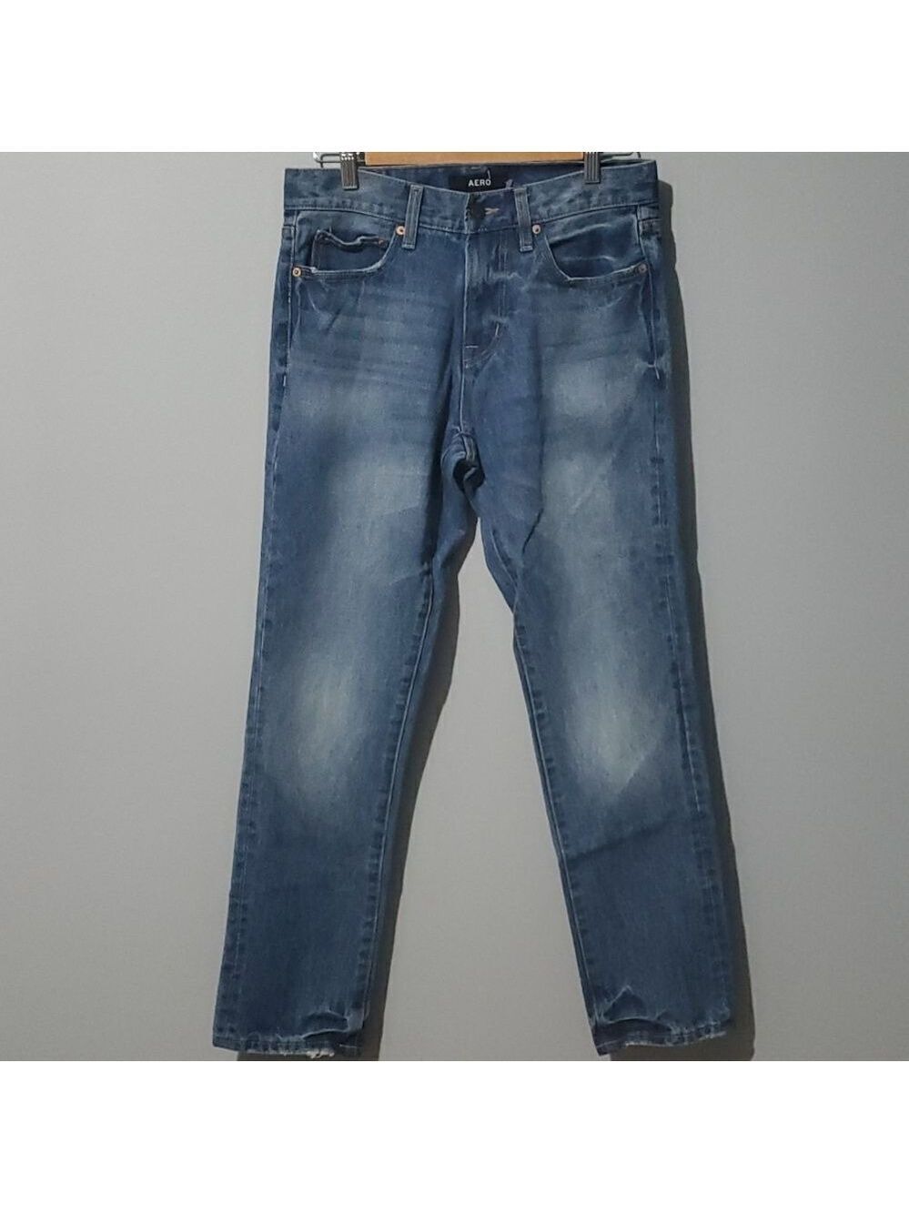 Aero jeans men's size 29/30 blue slim distressed demin medium blue